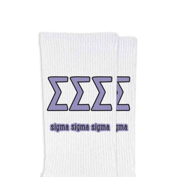 Sigma Sigma Sigma Sorority Crew Socks with Name and Letters in Sorority Colors on Sale