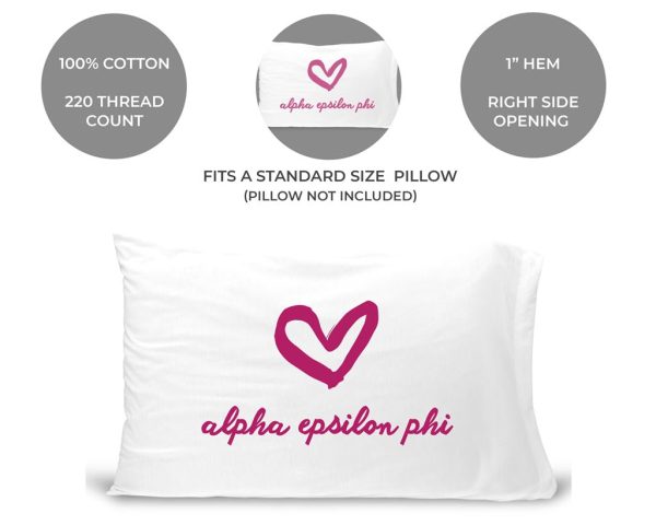 Alpha Epsilon Phi Sorority Name with Heart Design on Printed Pillowcase Online - Image 3