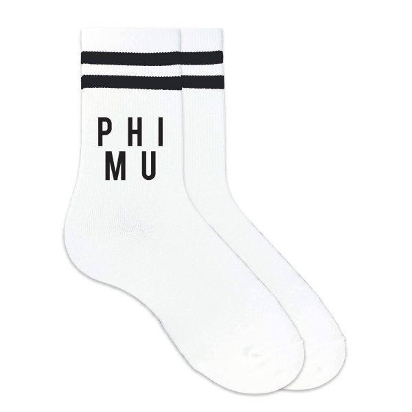 Phi Mu Black Writing  Striped Crew Socks Cheap - Image 2