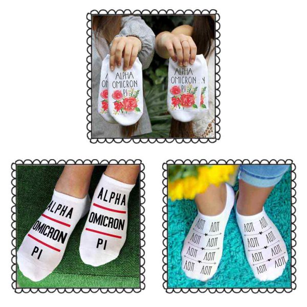 Alpha Omicron Pi Sorority No Show Socks 3 Pair Set For Discount - Image 2