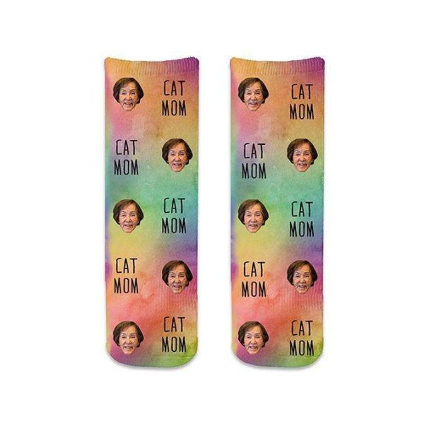 Cat Mom Custom Photo Socks with Cat Faces on Crew Socks For Cheap - Image 4
