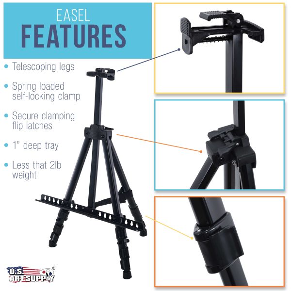 66  Sturdy Aluminum Tripod Artist Field and Display Easel Stand (Pack of 10)- Adjustable Height 20  to 5.5 Feet, Holds Up To 32  Canvas, Floor Tabletop Display Sale - Image 3