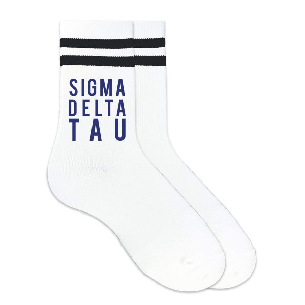 Sigma Delta Tau in Sorority Color on Striped Crew Socks Hot on Sale - Image 2